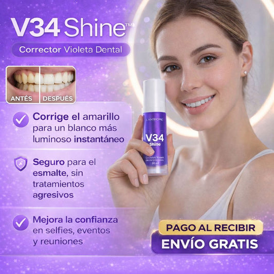 V34 ShineWhite™ – Blanqueador Dental de Corrección Violeta con Efecto Inmediato